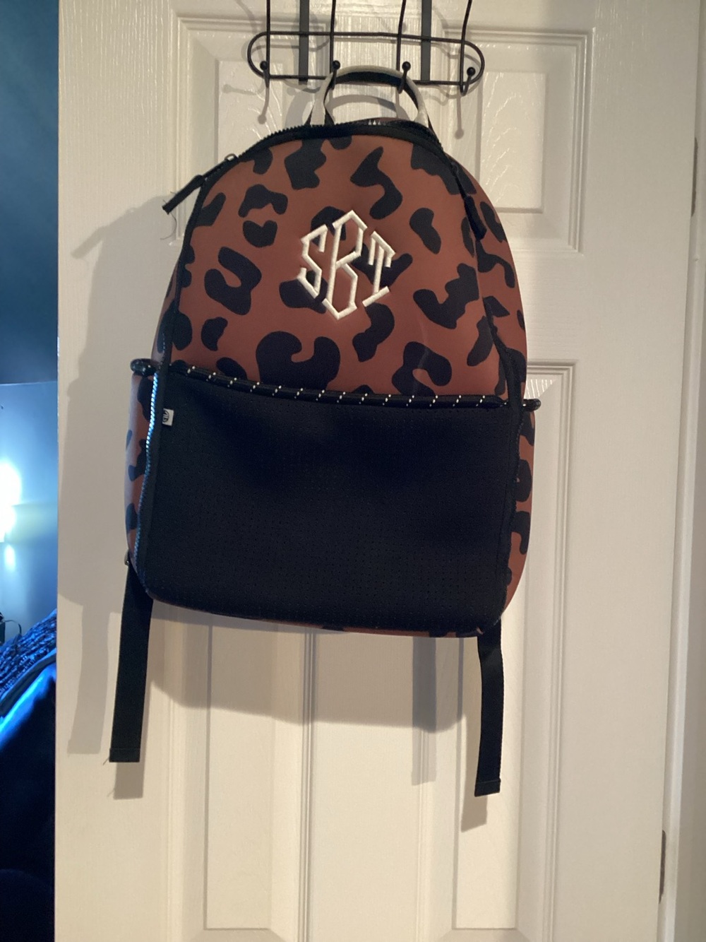 Leopard-Print Brown & Black Women's Backpack with Front Pocket